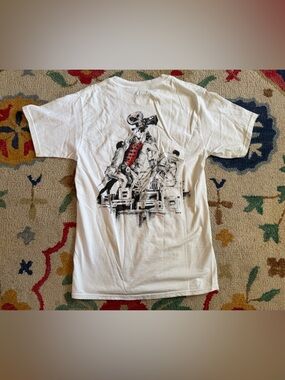 Hanes Panavision White Graphic Tee with Black and Red Print